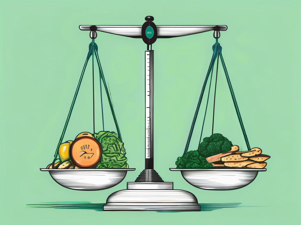 A balance scale with various potential triggers of binge eating disorder such as stress