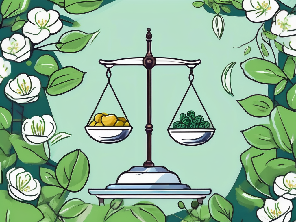 A balanced scale with different types of food on one side